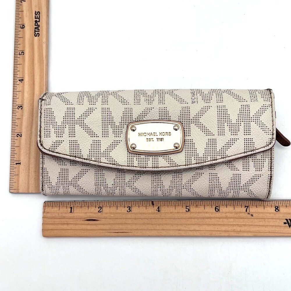 Michael Kors Jet Set Beige Monogram Continental Wallet Zip Around Compartments - Picture 12 of 16